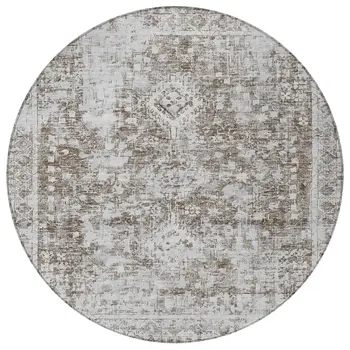 8' Chocolate Round Oriental Washable Indoor Outdoor Area Rug