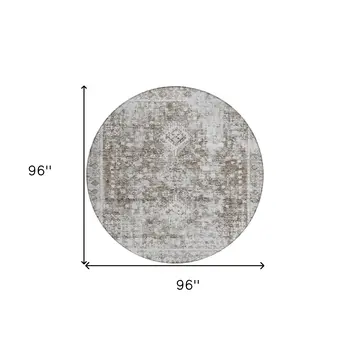 8' Chocolate Round Oriental Washable Indoor Outdoor Area Rug