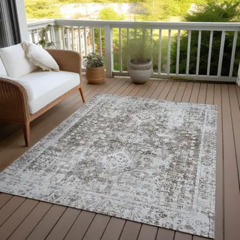 10' X 14' Chocolate Oriental Washable Indoor Outdoor Area Rug