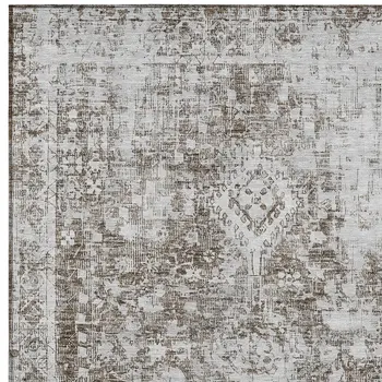 10' X 14' Chocolate Oriental Washable Indoor Outdoor Area Rug