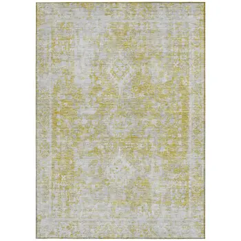 3' X 5' Gold Oriental Washable Indoor Outdoor Area Rug