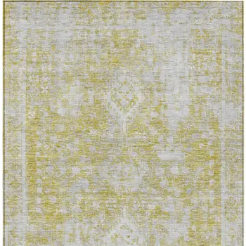 5' X 8' Gold Oriental Washable Indoor Outdoor Area Rug