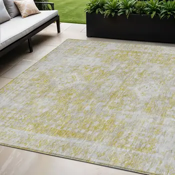 5' X 8' Gold Oriental Washable Indoor Outdoor Area Rug