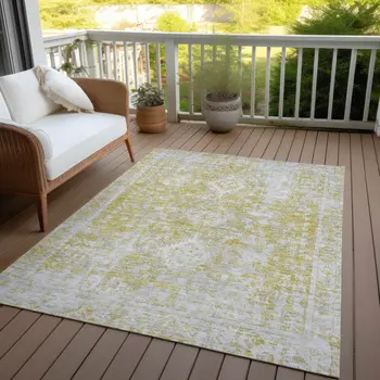 5' X 8' Gold Oriental Washable Indoor Outdoor Area Rug