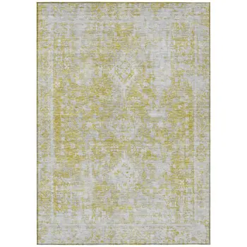 5' X 8' Gold Oriental Washable Indoor Outdoor Area Rug