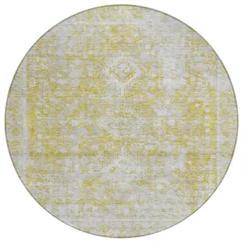 8' Gold Round Oriental Washable Indoor Outdoor Area Rug