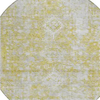 8' Gold Round Oriental Washable Indoor Outdoor Area Rug