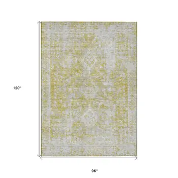 8' X 10' Gold Oriental Washable Indoor Outdoor Area Rug
