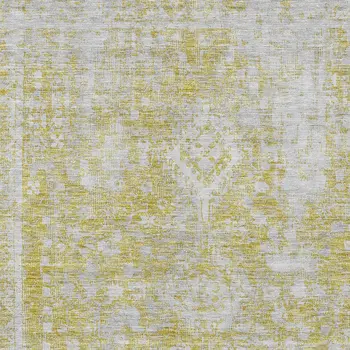 9' X 12' Gold Oriental Washable Indoor Outdoor Area Rug