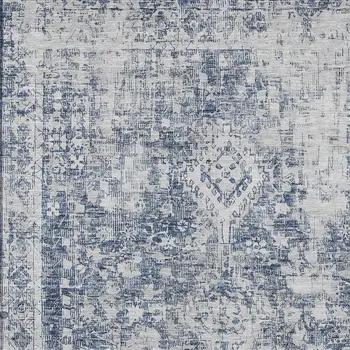 3' X 5' Navy Blue Oriental Washable Indoor Outdoor Area Rug