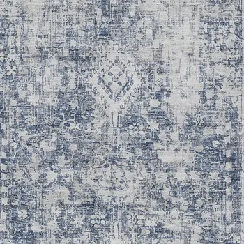 5' X 8' Navy Blue Oriental Washable Indoor Outdoor Area Rug