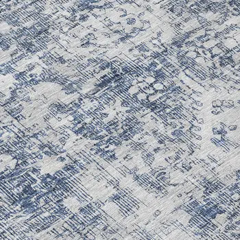 8' Navy Blue Round Oriental Washable Indoor Outdoor Area Rug