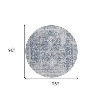 8' Navy Blue Round Oriental Washable Indoor Outdoor Area Rug