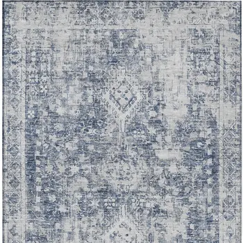8' X 10' Navy Blue Oriental Washable Indoor Outdoor Area Rug