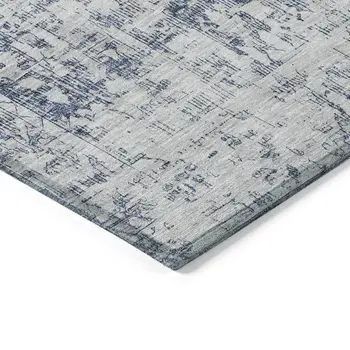8' X 10' Navy Blue Oriental Washable Indoor Outdoor Area Rug