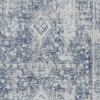 8' X 10' Navy Blue Oriental Washable Indoor Outdoor Area Rug
