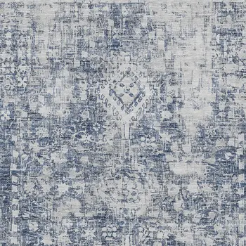 9' X 12' Navy Blue Oriental Washable Indoor Outdoor Area Rug