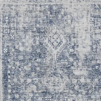 10' X 14' Navy Blue Oriental Washable Indoor Outdoor Area Rug