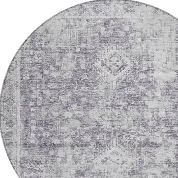 8' Plum Round Oriental Washable Indoor Outdoor Area Rug