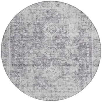 8' Plum Round Oriental Washable Indoor Outdoor Area Rug