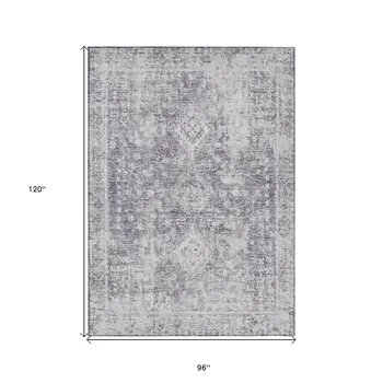 8' X 10' Plum Oriental Washable Indoor Outdoor Area Rug