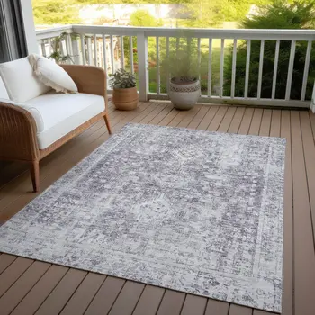 8' X 10' Plum Oriental Washable Indoor Outdoor Area Rug