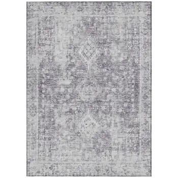 9' X 12' Plum Oriental Washable Indoor Outdoor Area Rug