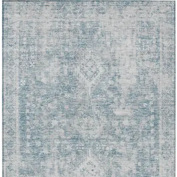 5' X 8' Sky Blue Oriental Washable Indoor Outdoor Area Rug