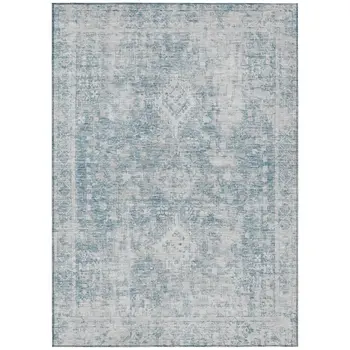 5' X 8' Sky Blue Oriental Washable Indoor Outdoor Area Rug