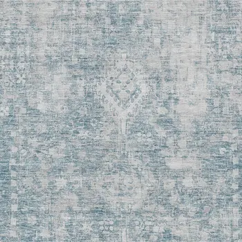 5' X 8' Sky Blue Oriental Washable Indoor Outdoor Area Rug
