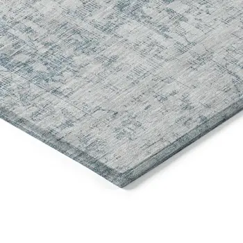8' Sky Blue Round Oriental Washable Indoor Outdoor Area Rug