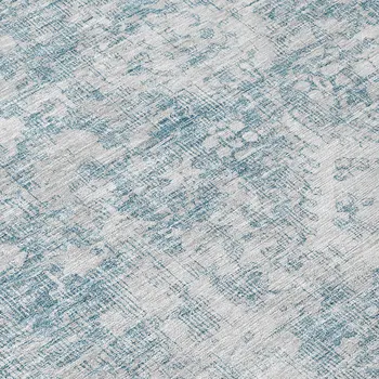 8' Sky Blue Round Oriental Washable Indoor Outdoor Area Rug