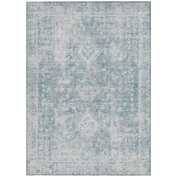 8' X 10' Sky Blue Oriental Washable Indoor Outdoor Area Rug
