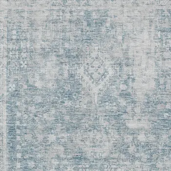 9' X 12' Sky Blue Oriental Washable Indoor Outdoor Area Rug
