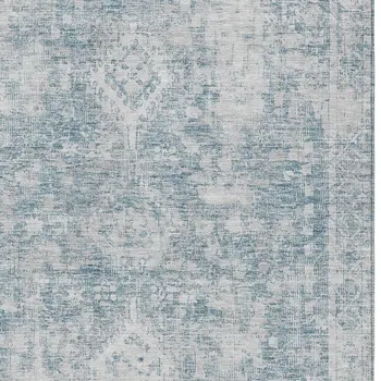10' X 14' Sky Blue Oriental Washable Indoor Outdoor Area Rug