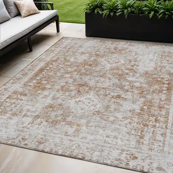 5' X 8' Terra Cotta Oriental Washable Indoor Outdoor Area Rug