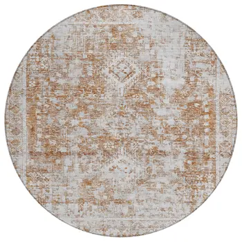 8' Terra Cotta Round Oriental Washable Indoor Outdoor Area Rug