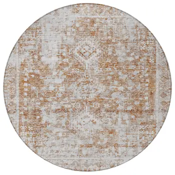 8' Terra Cotta Round Oriental Washable Indoor Outdoor Area Rug