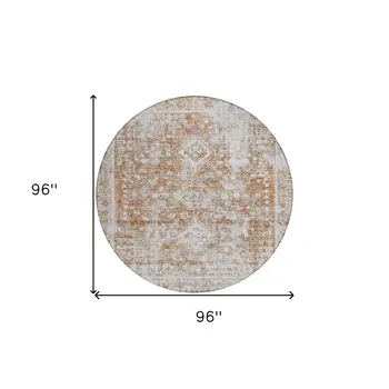 8' Terra Cotta Round Oriental Washable Indoor Outdoor Area Rug