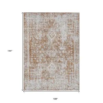 9' X 12' Terra Cotta Oriental Washable Indoor Outdoor Area Rug