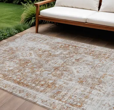 10' X 14' Terra Cotta Oriental Washable Indoor Outdoor Area Rug