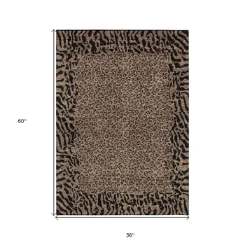 3' X 5' Brown Animal Print Washable Indoor Outdoor Area Rug