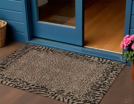3' X 5' Brown Animal Print Washable Indoor Outdoor Area Rug