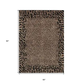 5' X 8' Brown Animal Print Washable Indoor Outdoor Area Rug