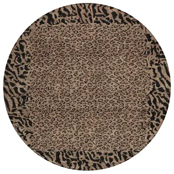 8' Brown Round Animal Print Washable Indoor Outdoor Area Rug