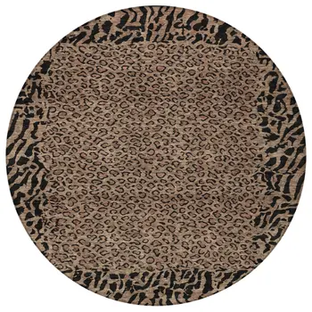 8' Brown Round Animal Print Washable Indoor Outdoor Area Rug