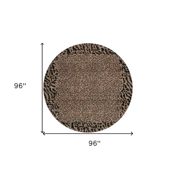 8' Brown Round Animal Print Washable Indoor Outdoor Area Rug