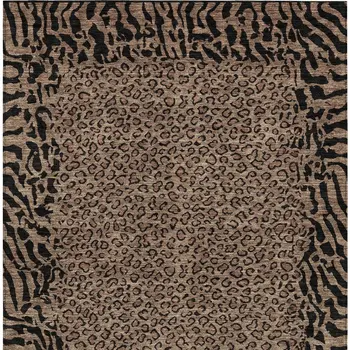 9' X 12' Brown Animal Print Washable Indoor Outdoor Area Rug
