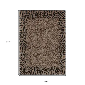 9' X 12' Brown Animal Print Washable Indoor Outdoor Area Rug