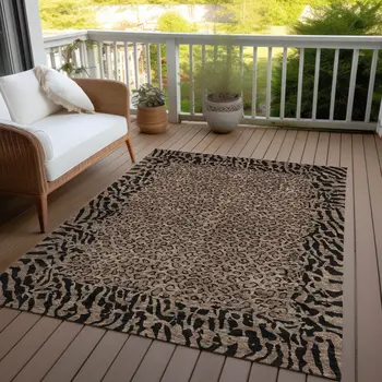 9' X 12' Brown Animal Print Washable Indoor Outdoor Area Rug